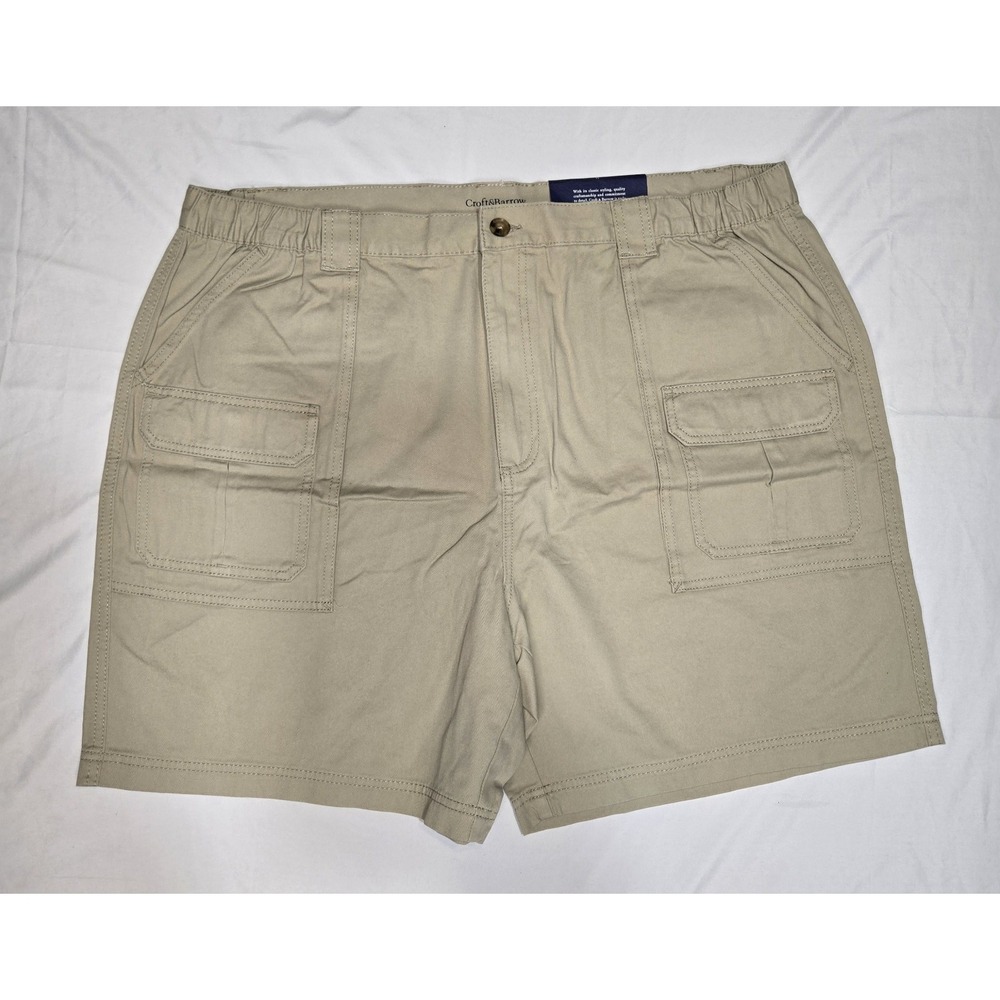 Croft & Barrow Mens Khaki Cotton Cargo Side Elastic Shorts NWT Size 44 Chino